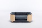 Scandinavian style Elevated Dog Bed Pet Sofa With Solid Wood legs and Bent Wood Back, Velvet Cushion,Mid Size,Dark Grey