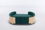 Scandinavian style Elevated Dog Bed Pet Sofa With Solid Wood legs and Bent Wood Back, Velvet Cushion,Mid Size,Dark green