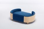 Scandinavian style Elevated Dog Bed Pet Sofa With Solid Wood legs and Bent Wood Back, Velvet Cushion,Mid Size,Dark Blue