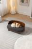 Scandinavian style Elevated Dog Bed Pet Sofa With Solid Wood legs and Bent Wood Back, cashmesh Cushion, Walnut wood, dark grey cashmere.