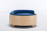 Scandinavian style Elevated Dog Bed Pet Sofa With Solid Wood legs and Bent Wood Back, Velvet Cushion,Mid Size,Dark Blue