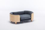 Scandinavian style Elevated Dog Bed Pet Sofa With Solid Wood legs and Bent Wood Back, Velvet Cushion,Mid Size,Dark Grey