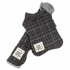 Touchdog 2-In-1 Windowpane Plaided Dog Jacket With Matching Reversible Dog Mat (Color: Grey, size: X-Small)