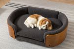 Scandinavian style Elevated Dog Bed Pet Sofa With Solid Wood legs and Walnut Bent Wood Back, Cashmere Cushion,Mid Size