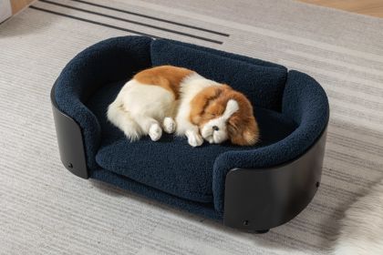 Scandinavian style Elevated Dog Bed Pet Sofa With Solid Wood legs and Black Bent Wood Back, Cashmere Cushion,Small Size (Color: as Pic)